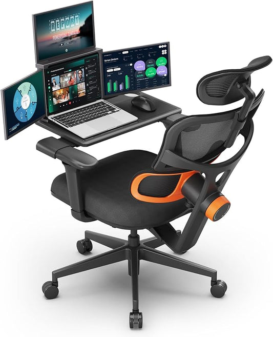 Newtral Office Chair Ergonomic - Home Office Desk Chair, Back Pain Chair with Auto-Following Lumbar Support, 4D Armrest, Seat Depth and Height Adjustable (No Foot Rest + Laptop Tray, Black)
