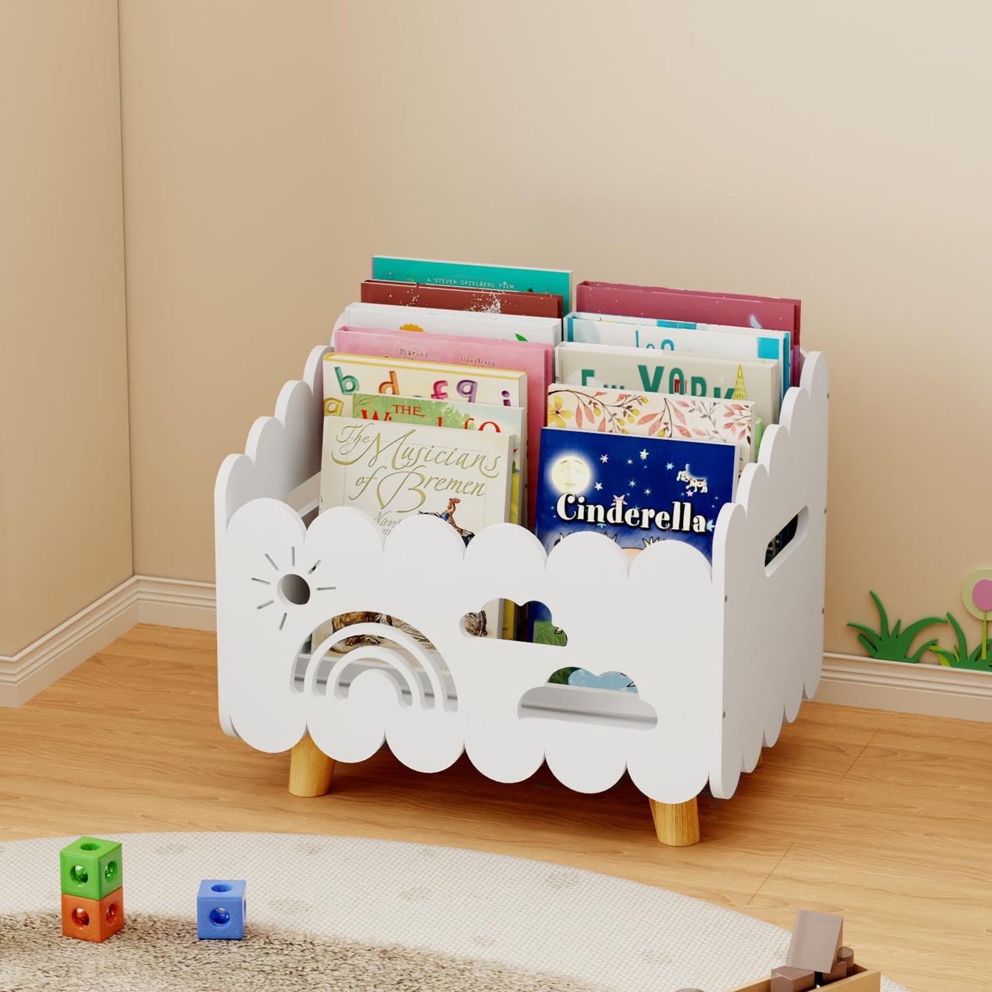 Wood Kids Bookshelf, Montessori Bookshelf, With 2 Adjustable Dividers, Suitable Kids Rooms, Nursery & Classroom, Kids Bookshelf And Toy Storage, Toddler Book Rack, Nursery Book Shelves, Kids Bookcase