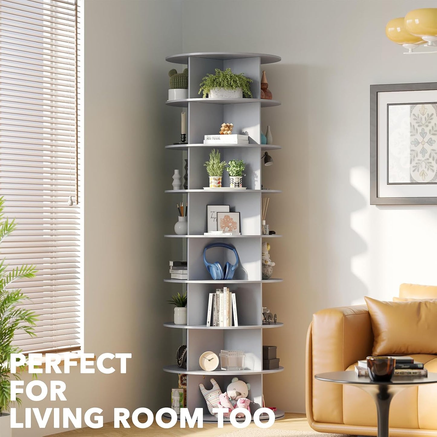 SpaceAid 8 Tier Rotating Shoe Rack Tower, Spinning Shoe Display Lazy Susan, Revolving 360 Shoe Rack Storage Round Carousel, Vertical Handbag Rotate Shoes Closet Organization (8-Tier Gray)