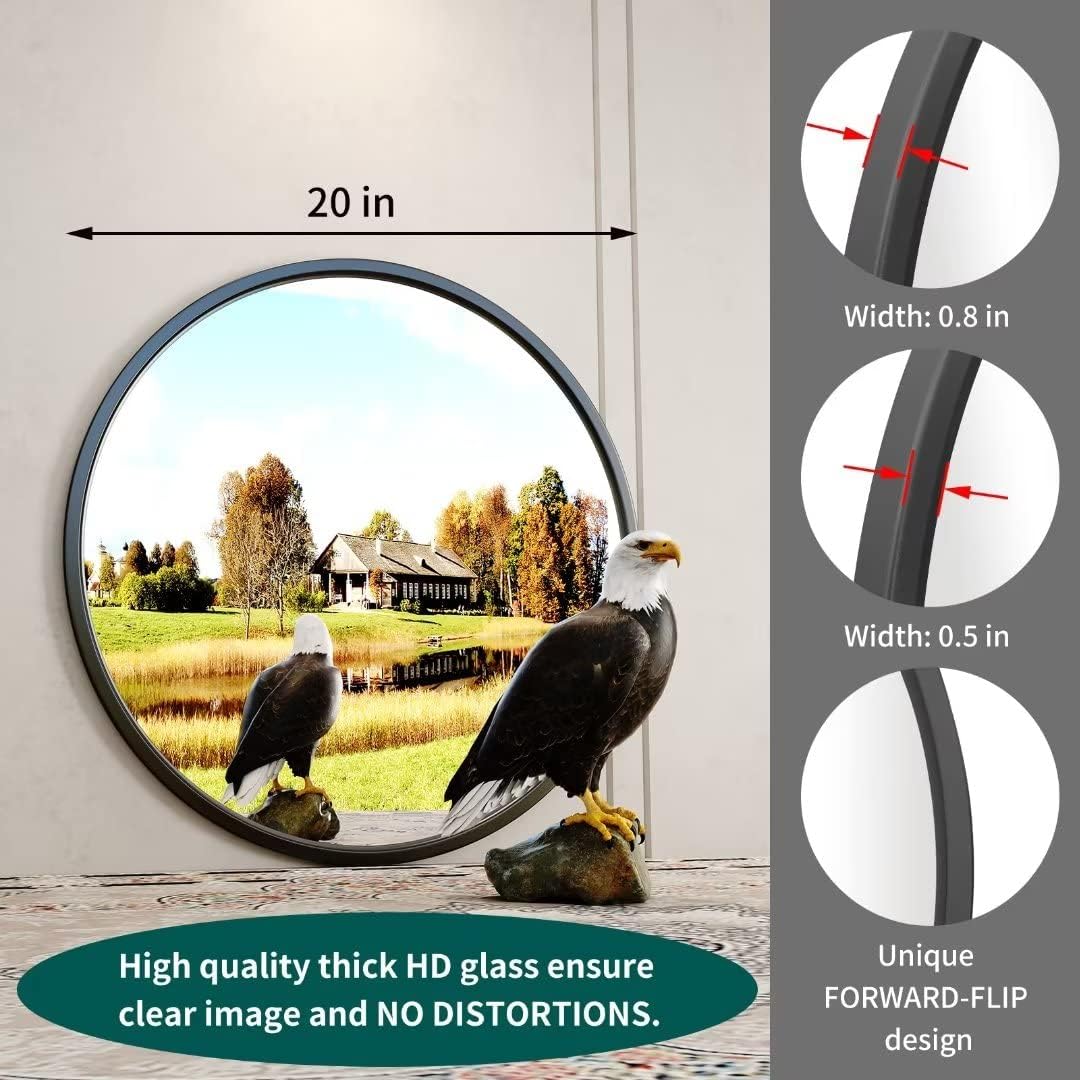Growsun 20'' Black Round Mirror, Circle Wall Mirror for Bathroom Vanity, Entryway Living Room with Metal Frame for Home Decor