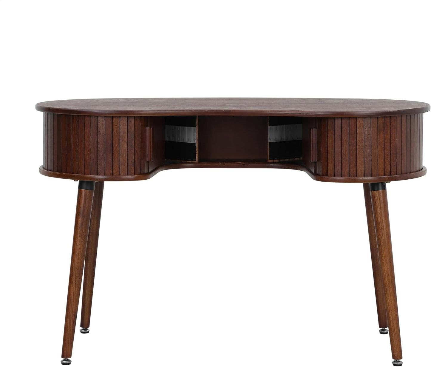 NTC Ripple Desk, Modern Wooden Writing Desk with Two Hidden Drawers, Stylish Vertical Groove Design, Home Office Workstation, Minimalist Study Table, Easy Assembly - Dark Walnut
