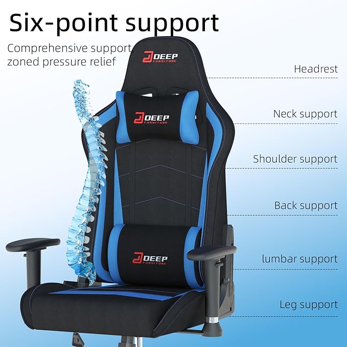 Ergonomic Fabric Gaming Chair with Footrest and Lumbar Support Racing Office Chair Adult-Specific Computer Gaming Chair Wrinkle-Resistant.(1005-DeepBlue)