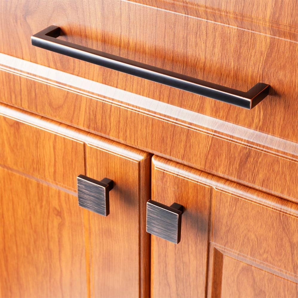 KOOFIZO Solid Square Bar Cabinet Handle - Oil Rubbed Bronze Furniture Pull, 7.6 Inch/192mm Screwhole Distance, 10-Pack for Kitchen Cupboard Door, Bedroom Dresser Drawer, Bathroom Hardware