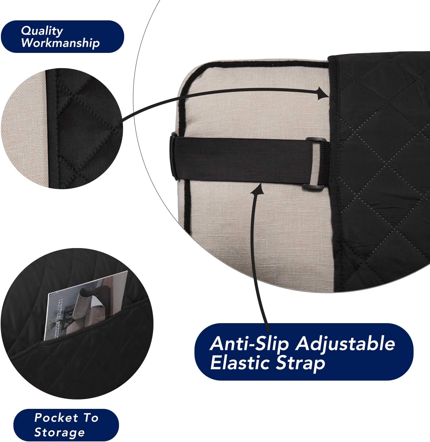 PureFit Reversible Sofa Couch Cover Water Resistant Couch Covers for 3 Cushion, Washable Furniture Cover with Non-Slip Foam and Adjustable Strap for Dogs, Pets (Oversized Sofa, Black/Beige)