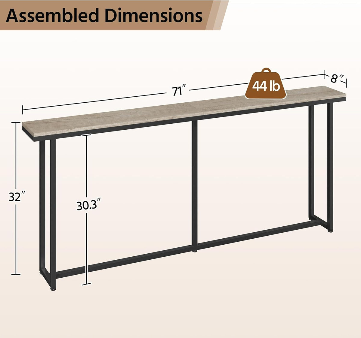 Yaheetech Narrow Console Table with Sturdy Metal Frame, 71 Inch Extra Long Entryway Sofa Table for Behind Couch, Hallway, Living Room, Gray