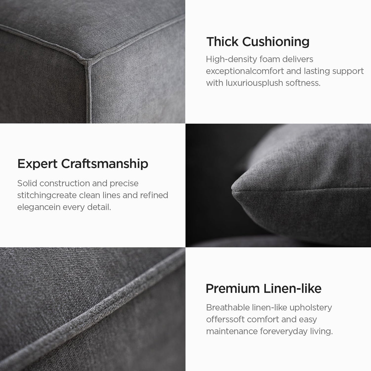 Acanva Luxury Modular Sectional Living Room Sofa Set, Modern Minimalist Style Couch with Ottoman and Chaise, L-Shape, Dark Grey