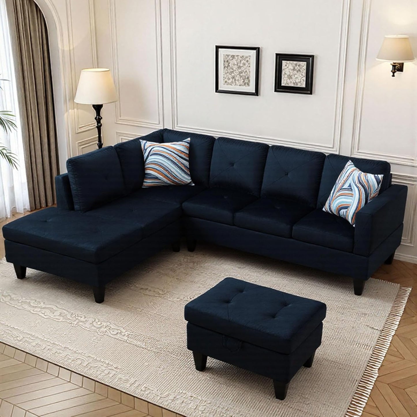 L Shaped Sectional Couch with Otttoman, 97" Sectional Sofa for Living Room Modular Couches for Bedroom, Apartments