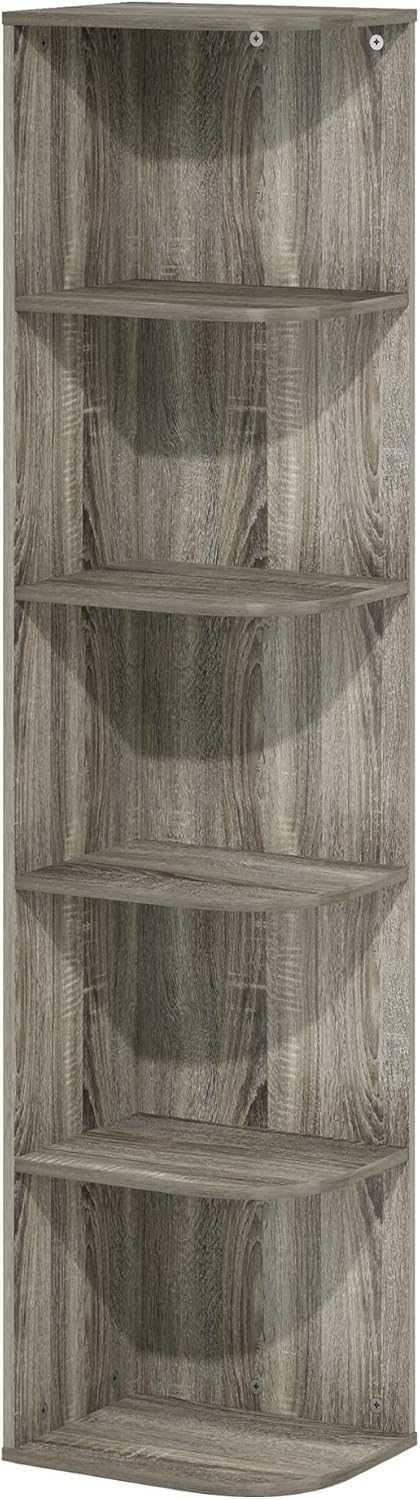 Furinno Pasir 5-Tier Corner Open Shelf Bookcase, French Oak