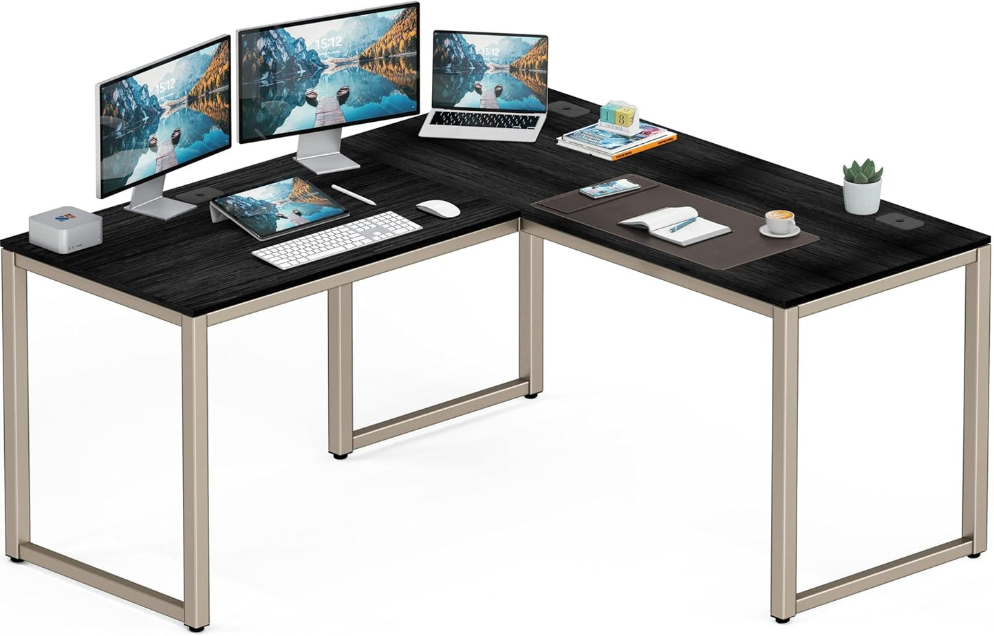 SHW 55 x 60 Inches Commercial-Grade L-Shape Corner Office Computer Desk, Espresso