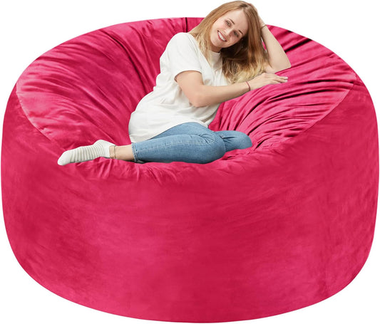 Homguava 6 FT Bean Bag Chair: 6' Bean Bags with Memory Foam Filled, Large Beanbag Chairs Soft Sofa with Dutch Velvet Cover-Pink