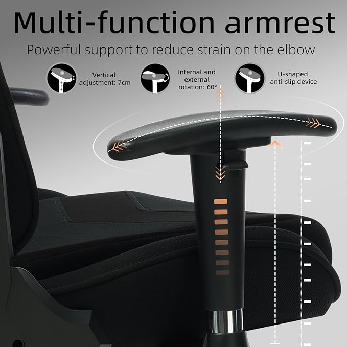 Ergonomic Fabric Gaming Chair with Footrest and Lumbar Support Racing Office Chair Adult-Specific Computer Gaming Chair Wrinkle-Resistant.(1005-Black)