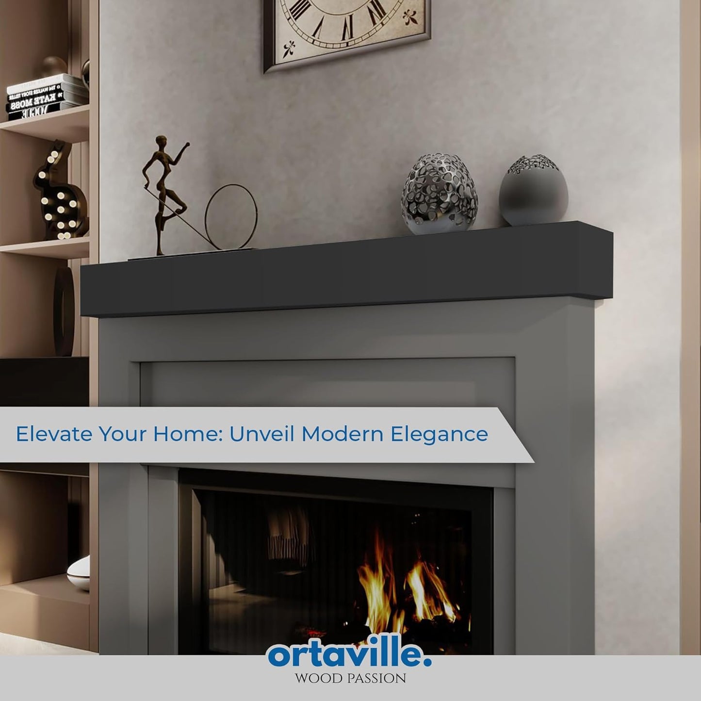60" Floating Mantel Shelf - Modern White Fireplace Mantel with Matte Lacquer Finish for Living Room Elegance (60", Slate Grey)