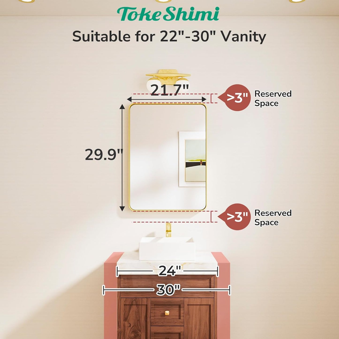 TokeShimi Black Bathroom Mirror 22x30,HD Tempered Glass,Matte Black Bathroom Vanity Mirror for Over Sink,Seamless Aluminum Framed Mirror Wall(Horizontal/Vertical)