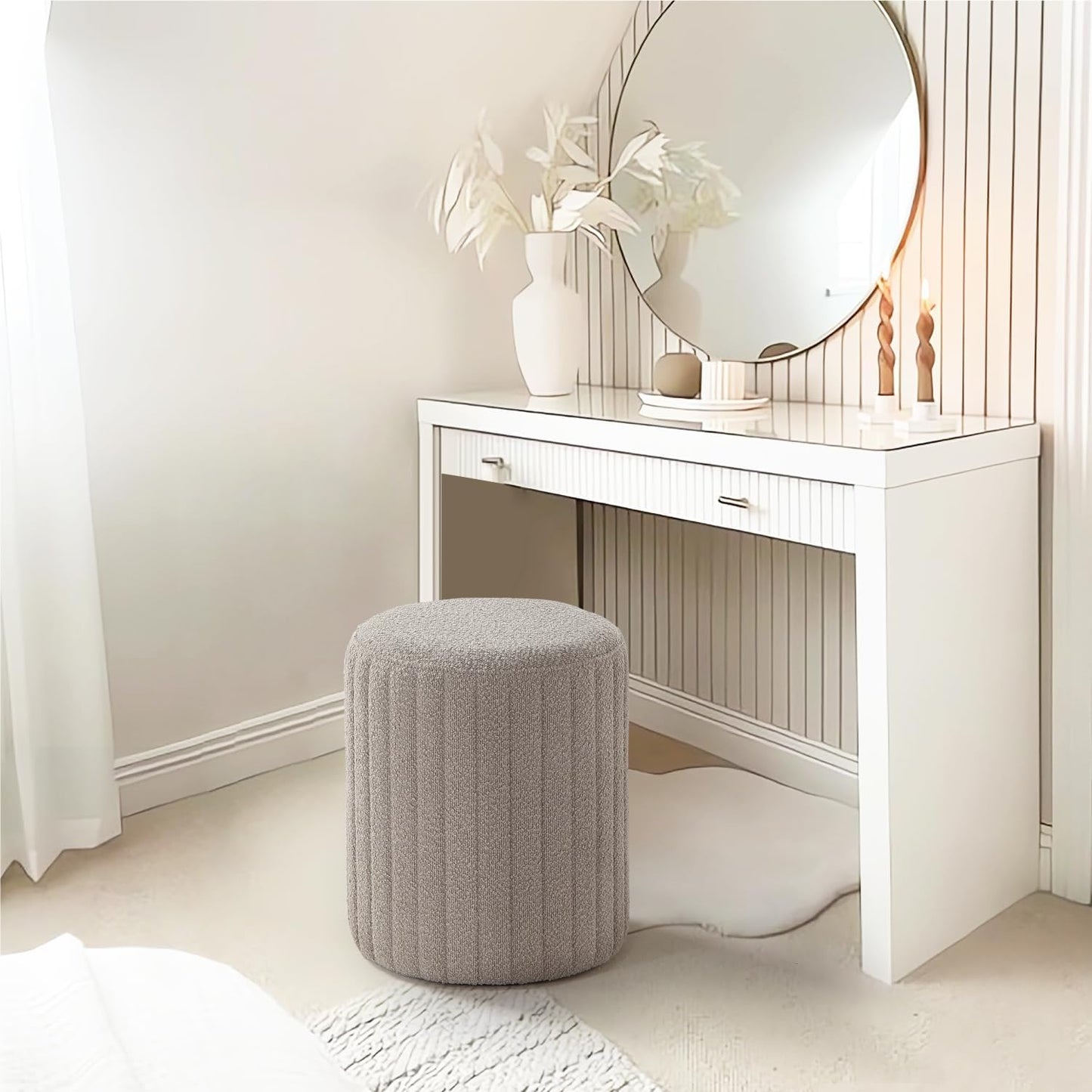Get Set Style Modern Round Ottoman with Soft Padded Seat, Multifunctional Vanity Chairs for Makeup, Upholstered Footrest Stool Ottoman Foot Stool for Living Room, Bedroom