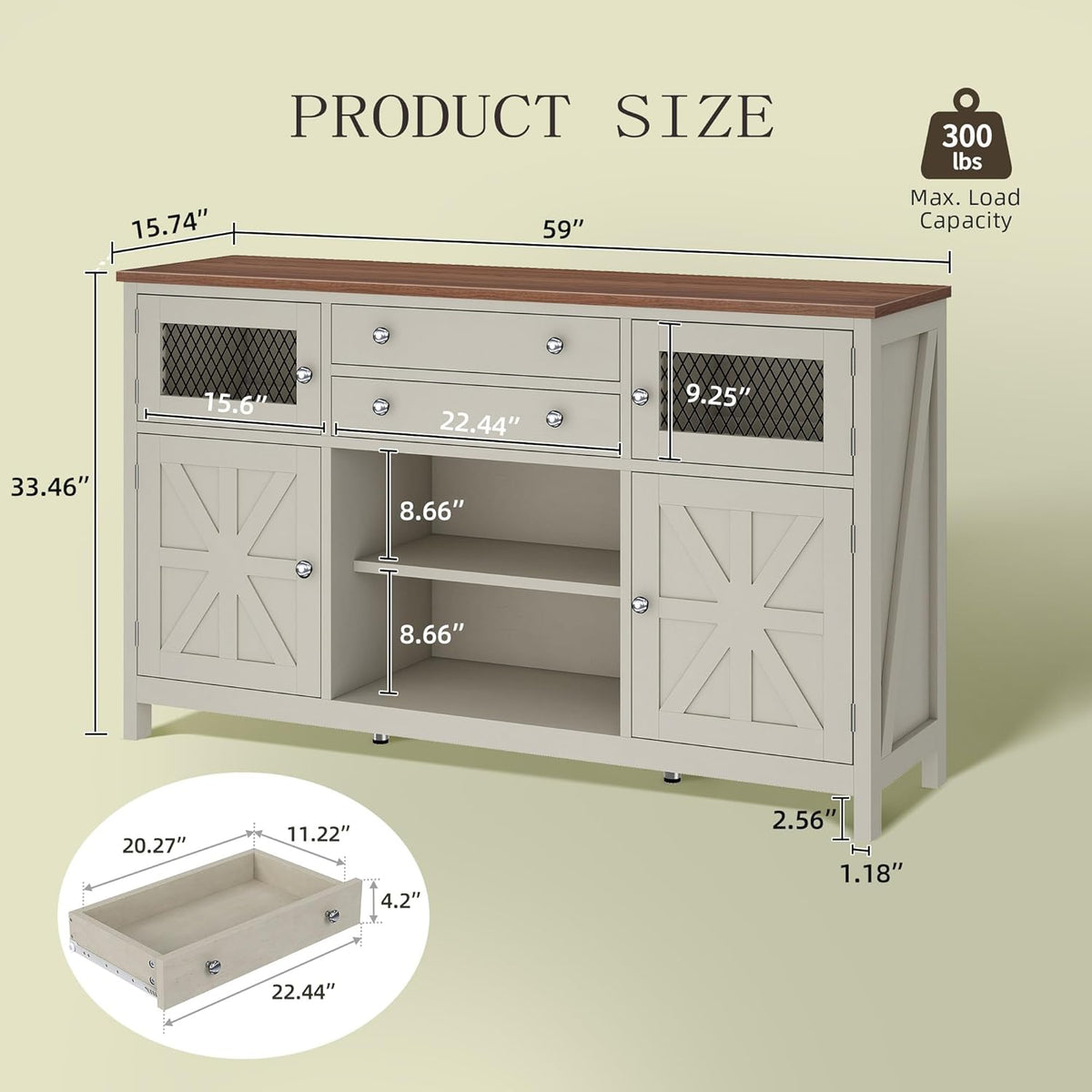 YITAHOME Farmhouse TV Stand for 65/55 Inch Television, Entertainment Center Television Stand with Drawers & Door, 59" Media Console TV Cabinet for Living Room, Antique White