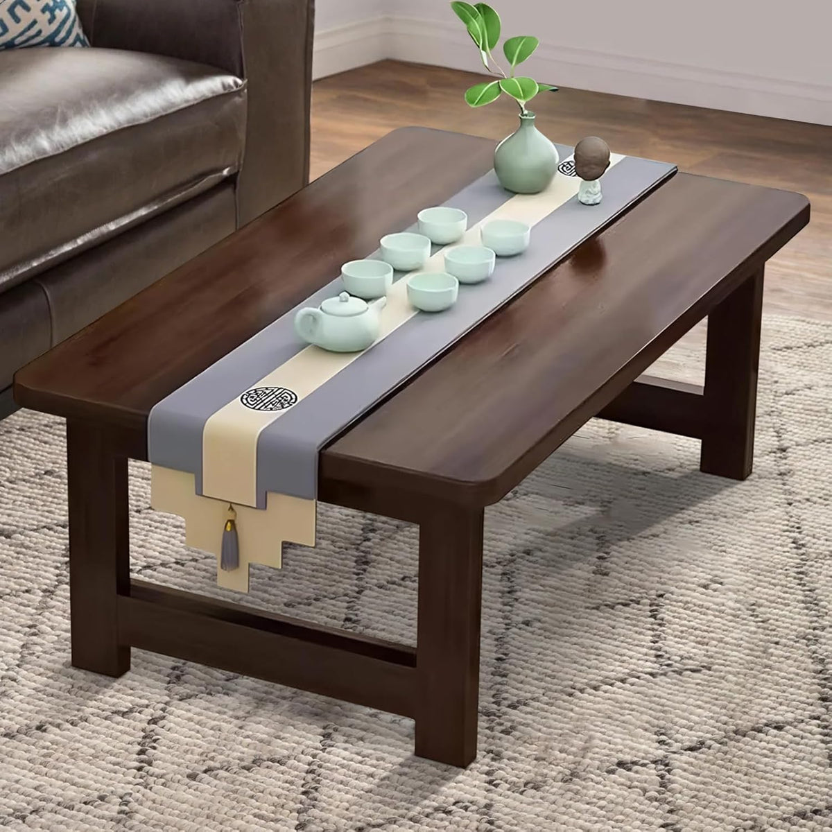 Japanese Floor Sitting Table, Folding Wood Tea Table Chabudai Japanese Coffee Table Low Table for Living Room Home Tatami Office (A 47.2 * 19.6 * 13.7 INCH)