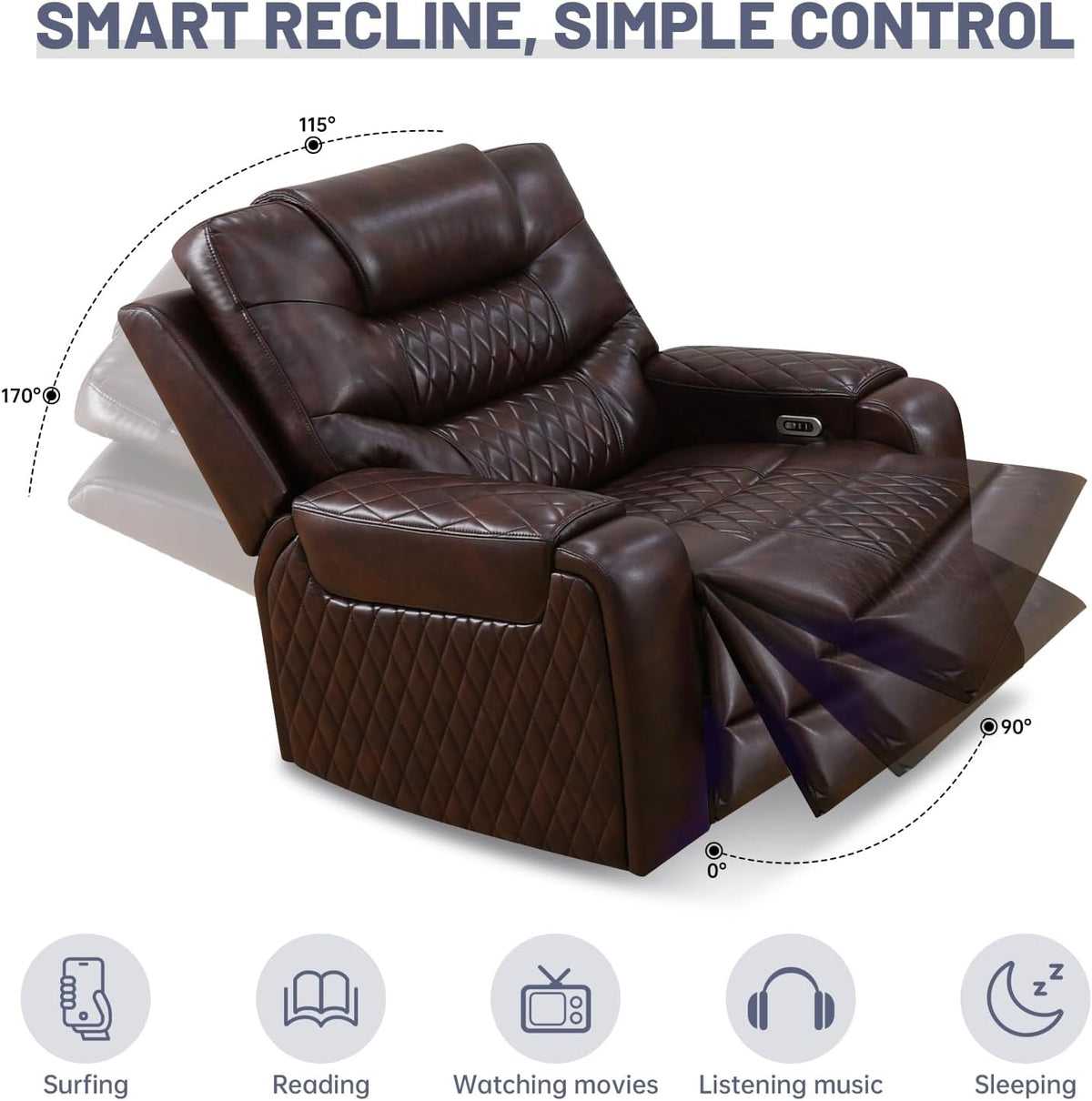 PU Leather Power Wall Hugger Chair Double Reclining Sectional Sofa 2-Seater Loveseat Couch with Center Storage Console, USB Ports, Cup Holders and Ambient LED Light for Living Room RV Theater Seating