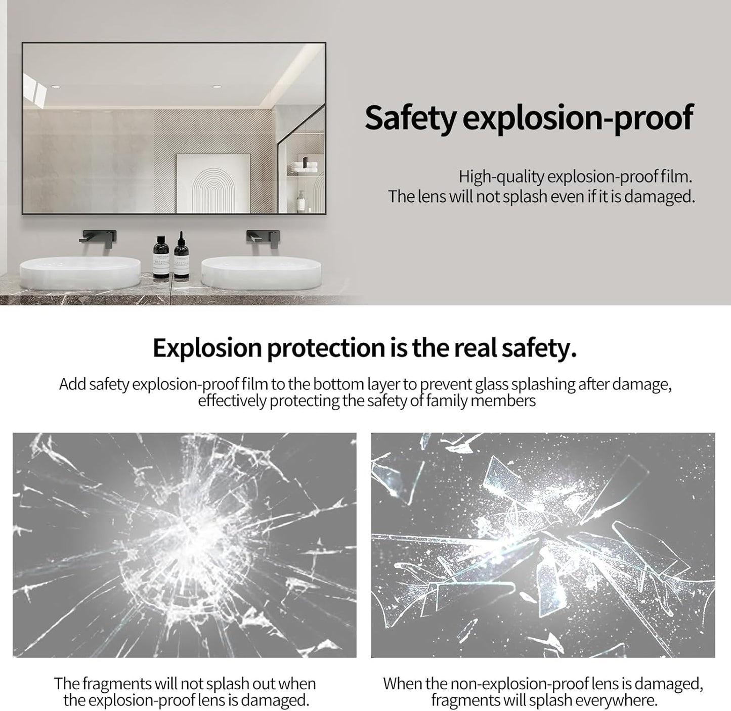 Black Bathroom Mirror for Wall, Rectangle Mirrors with Metal Frame, Modern Vanity Wall Mirror Decor for Entryway Hangs, Bathroom Living Room Horizontal or Vertical (Black, 36" L x 30" W)