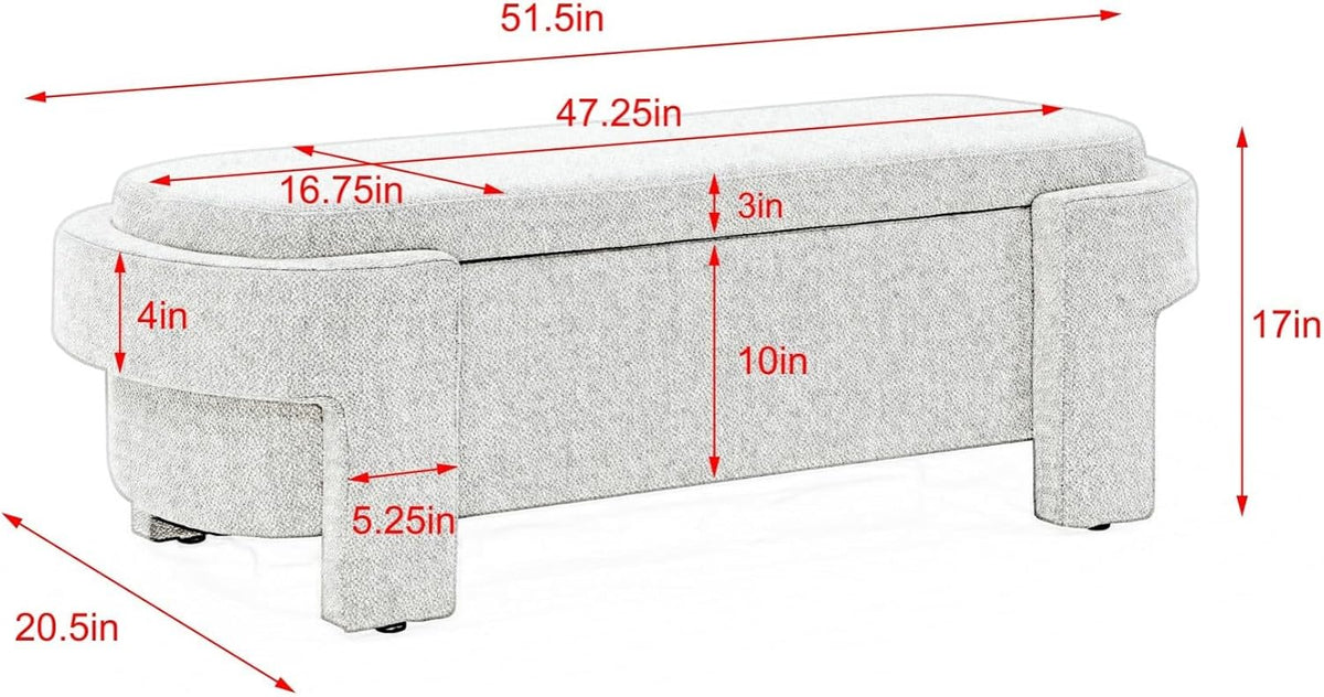 KEIKI 51" Linen Ottoman Bench with Large Storage Space, Upholstered Seating Foot Rest Stool Furniture for Bedroom, Living Room, Entryway, Beige