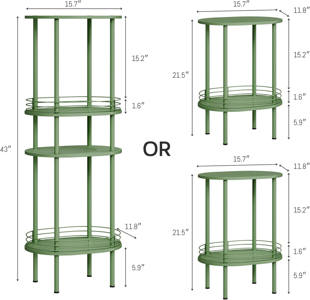Round Side Table Set of 2,Bedside Table with Storage, Morden Round Nightstand, Samll Side Table for Living Room，Bathroom，Bedroom, Nursery, Laundry, Green