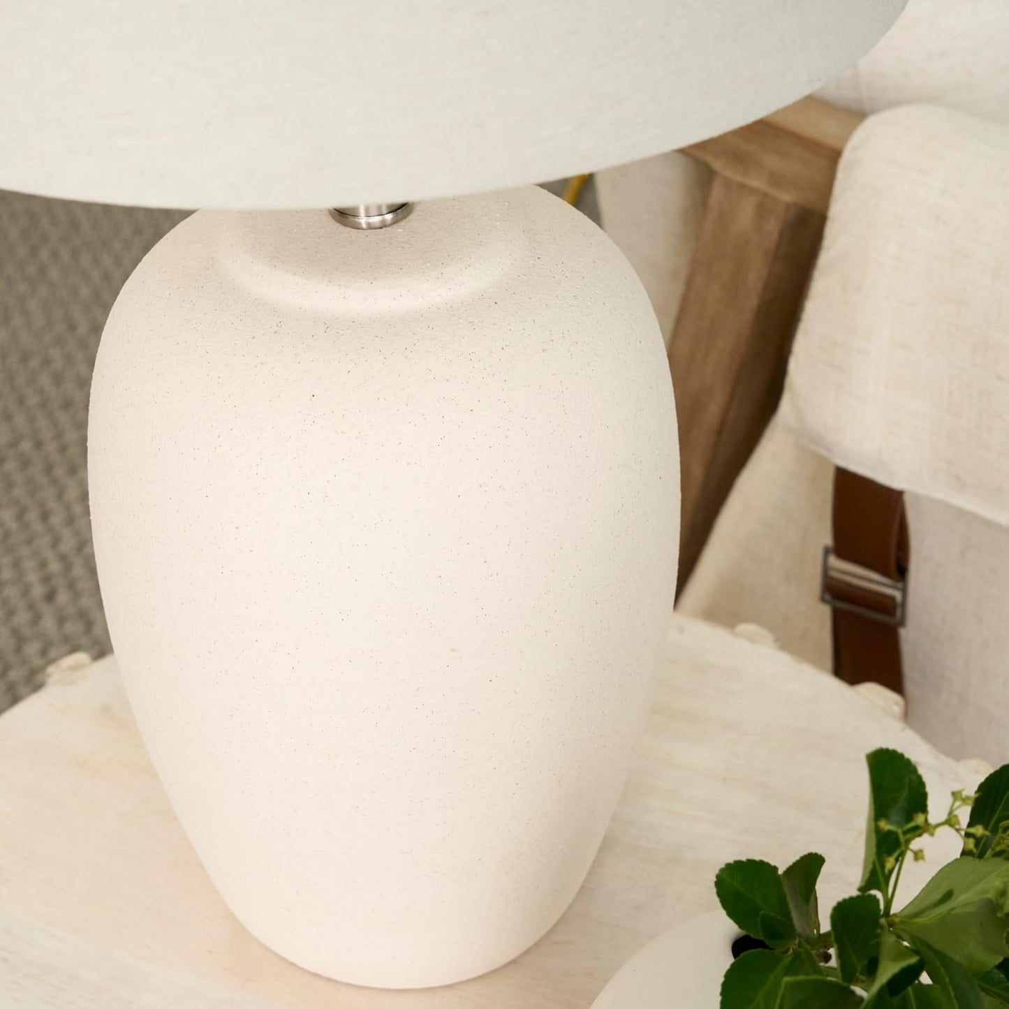Nourison Home 23" Natural White Ceramic Jar Table Lamp for Bedroom, Living Room, Dining Office, with Off-White Shade