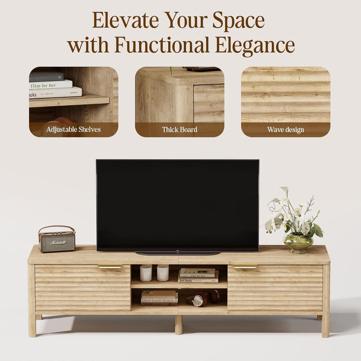 TV Stand for Living Room - up to 65 Inch TVs Mid Century Modern Entertainment Center with Storage and Adjustable Shelves, Media Console Table Oak 59"