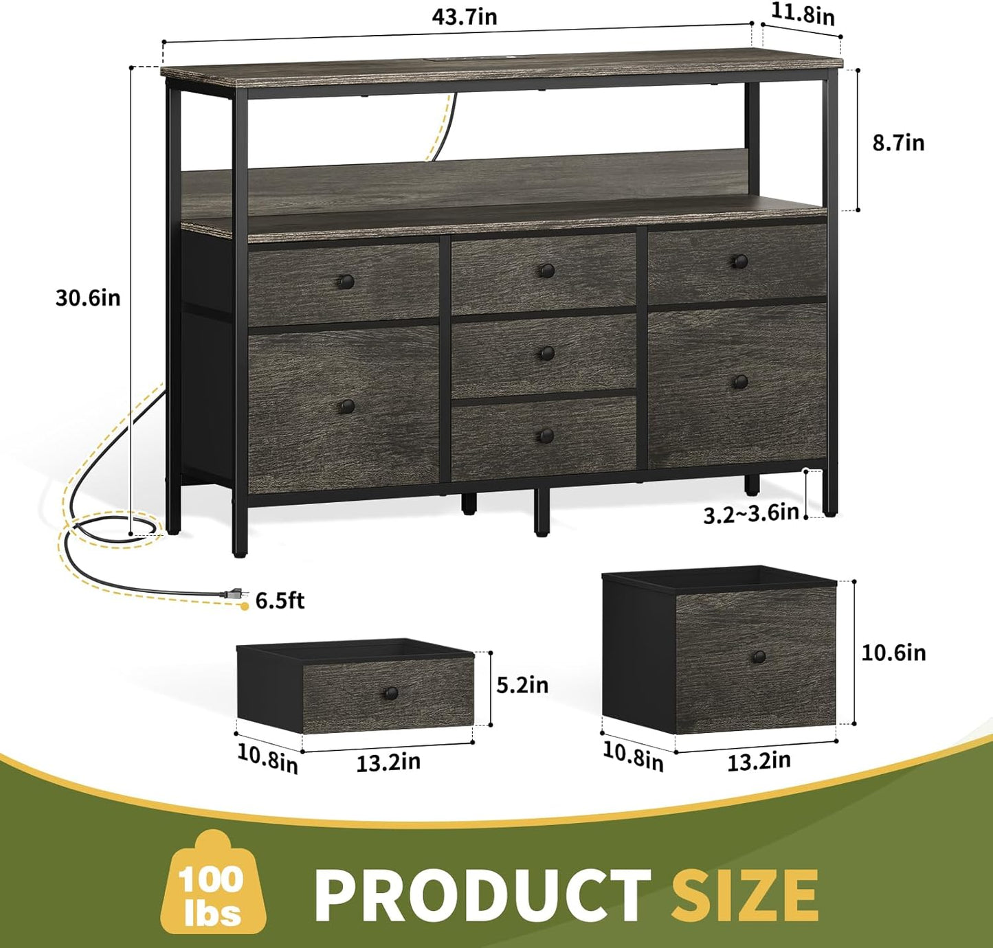 Yoobure LED TV Stand for Bedroom, 50 Inch Kids Dresser with Power Outlets, 7 Drawers Entertainment Center with Storage Shelf, TV Stands Dresser for Bedroom, Living Room, TV Console Entertainment Stand