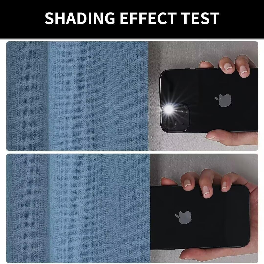 Joydeco Natural Linen Curtains 96 inch Length 2 Panels Set Burg 100% Blackout Patio Door Curtain Room Darkening Sliding Door Curtains Thermal Insulated Back tab Rod Pocket(105x96 inch, Sky Blue)