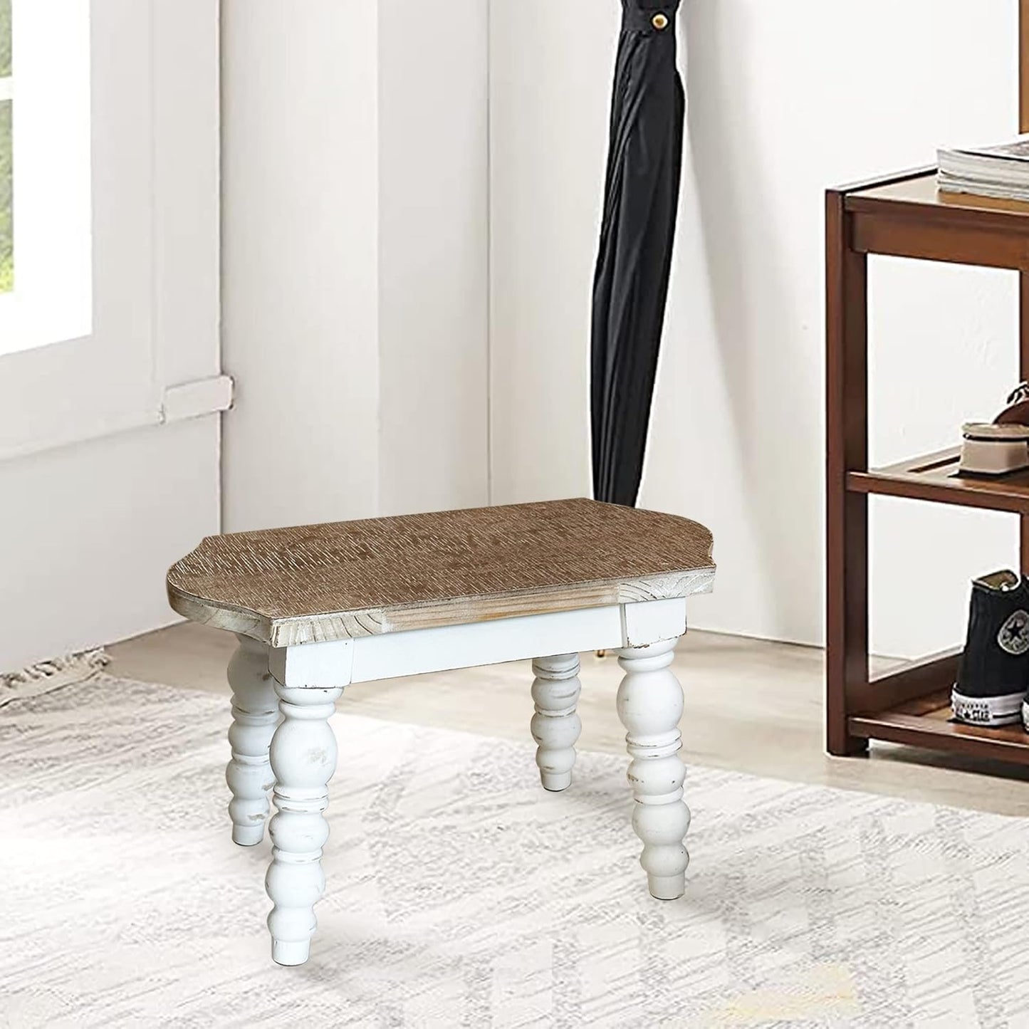 Wooden Bathroom Farmhouse Step Stool, Wood Foot Stool for Adults Kids, Bedside Step Plant Stand for Kitchen
