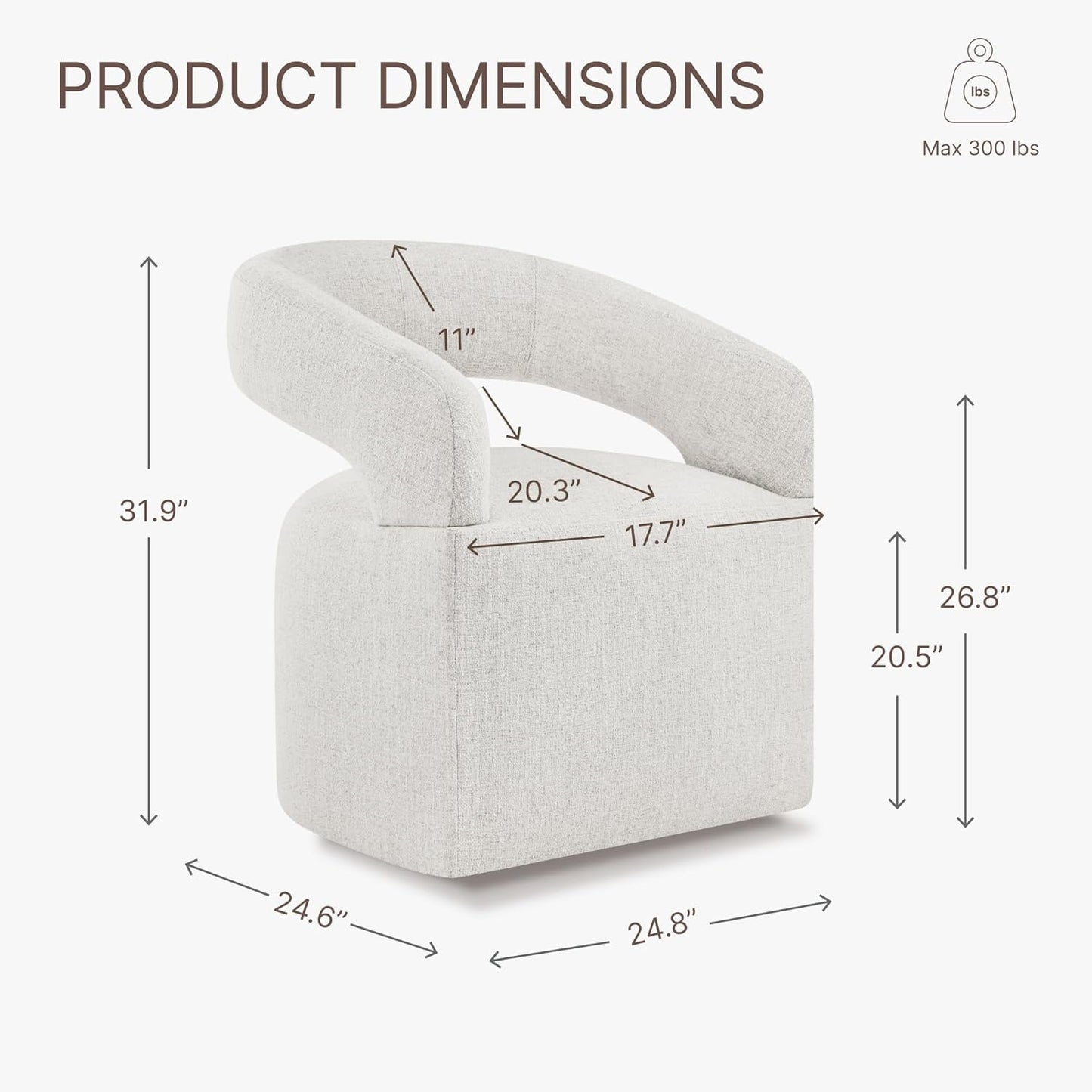 Upholstered Dining Chairs with Casters Modern Barrel Side Armchair with Rollers for Diningroom Bedroom Livingroom Reading Room, Beige, 2PCS