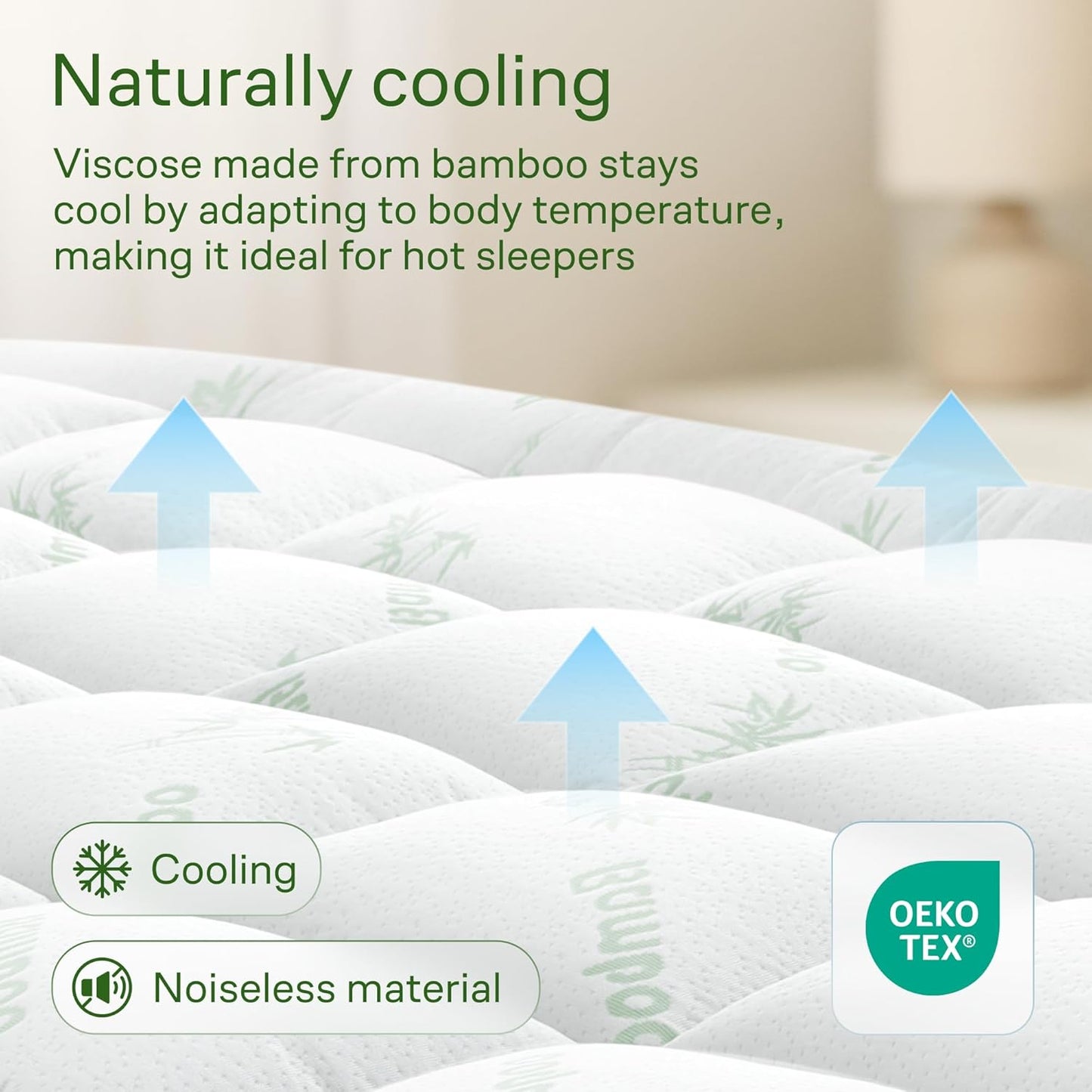 Ultra Soft California King Size Mattress Topper - Viscose Made from Bamboo Pillow Top Mattress Pad for Back Pain Relief - Naturally Cooling for Hot Sleepers, Green