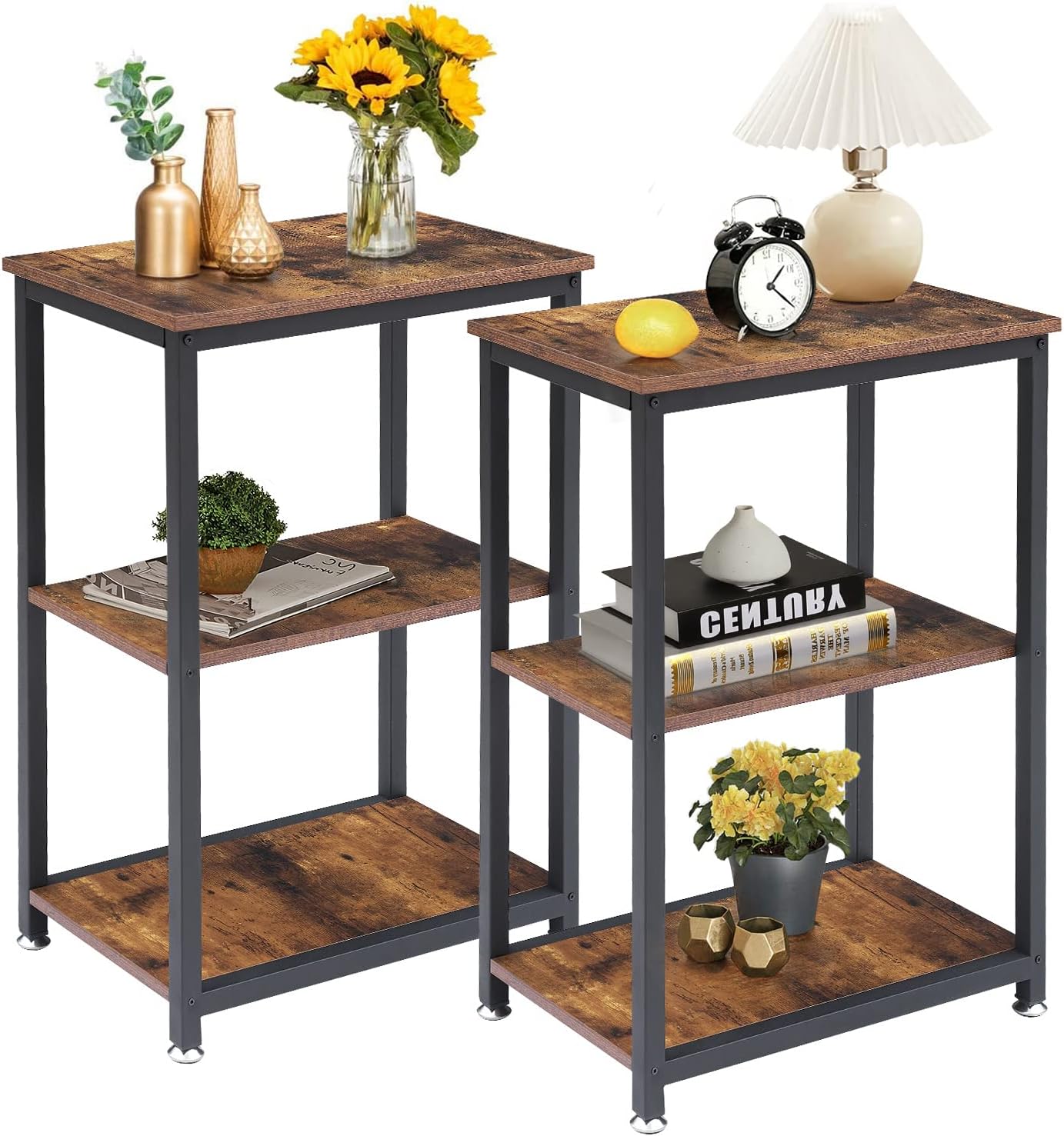 VECELO Tall End Side Table,30" Height Nightstand with 3-Tier Storage Shelf for Living Room Bedroom Office Hallway Study
