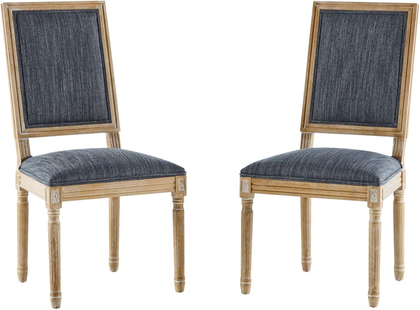 Merax Upholstered Solid Wood Dining Chairs Set of 2, French Country Style Accent Side Seating Furniture for Kitchen, Living Room, Cushioned Back, Blue Gray