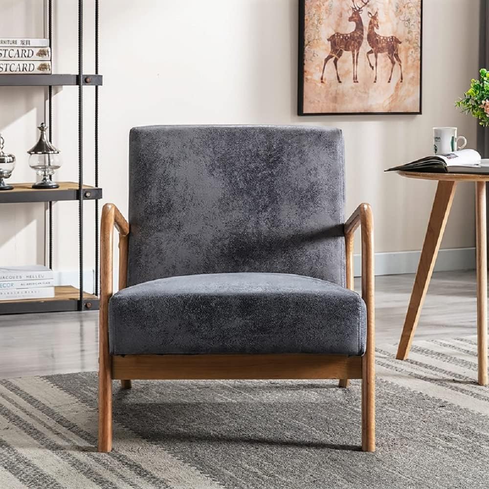 Container Furniture Direct Classic Comfortable Reading Small Modern Boho Microfiber Upholstered Lounge Armchair for Living Room, Reading, Bedroom, Office, and Small Spaces in Grey