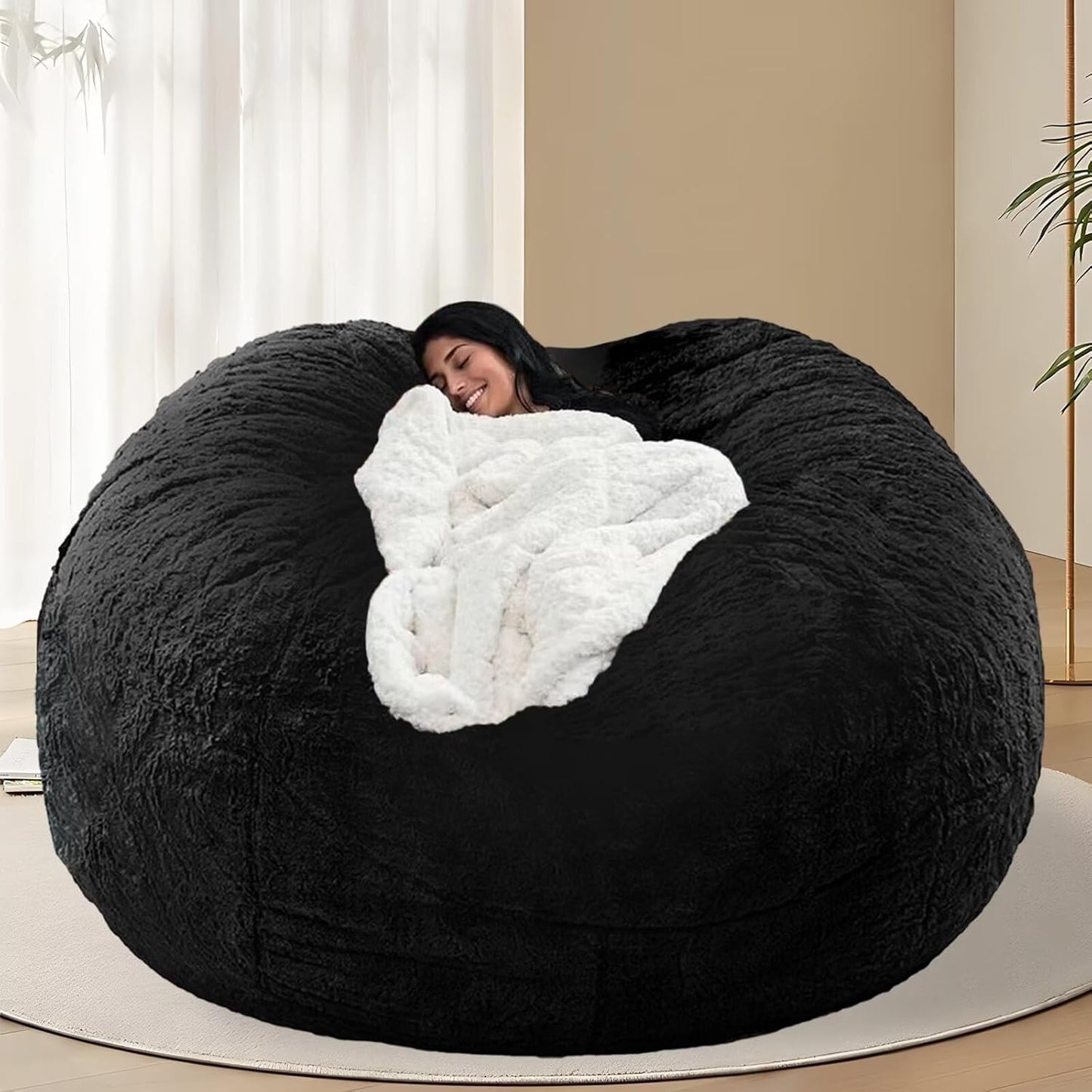 BCU 7FT Big Bean Bag for Adults Kids Without Filling Oversized Bean Bag Chair Cover for Stuffed Animal Storage, Black