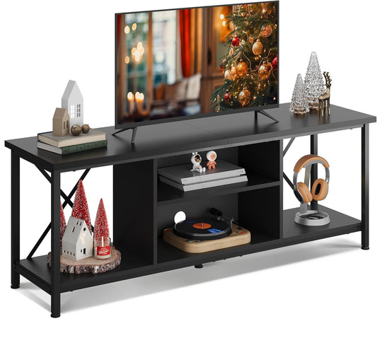 WLIVE TV Stand up to 65 Inch TV, 55" Entertainment Center, Industrial TV Console with Open Storage Shelf for Living Room and Bedroom, Black