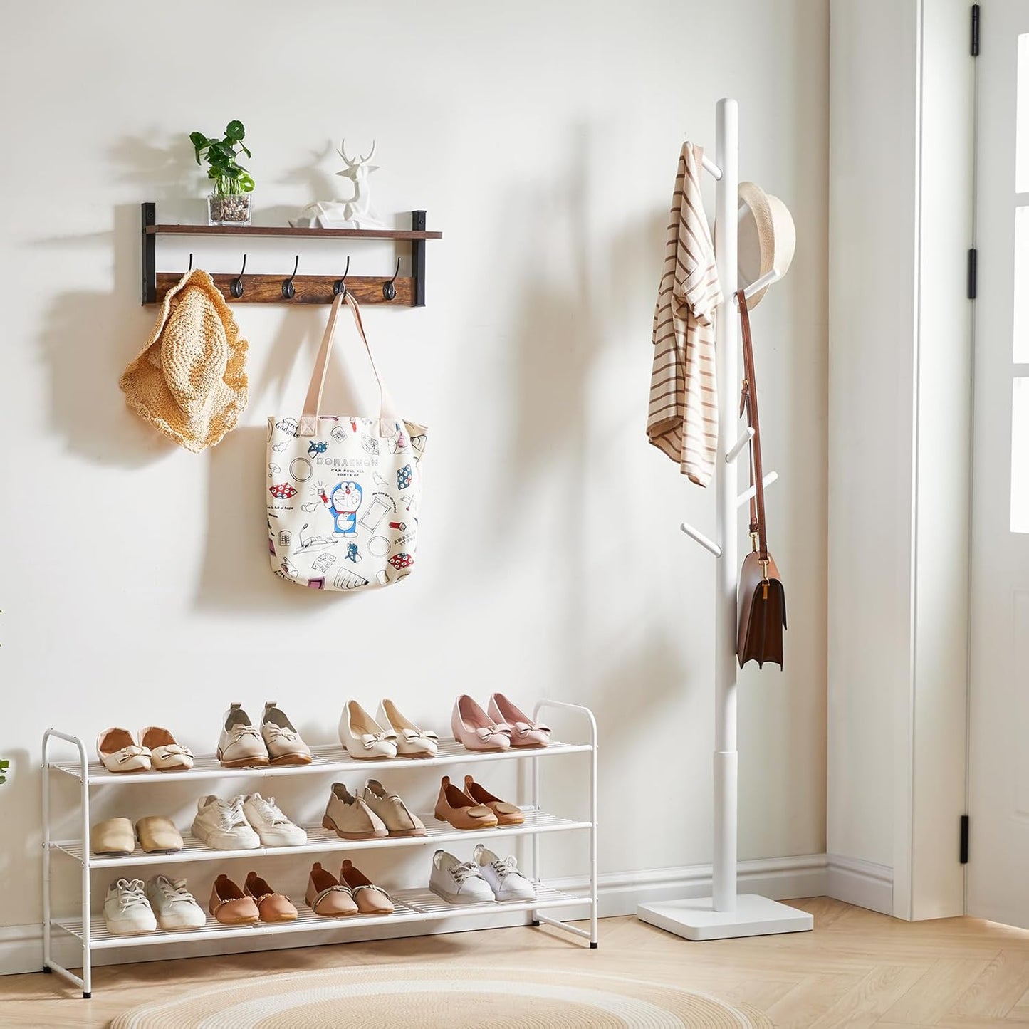 YMYNY Freestanding Shoe Racks, 3 Tiers Stackable & Adjustable Shoe Storage Shelf, Extra Large Capacity Shoe Organizer Stand for 20-24 Pairs, for Entryway, Closet, Bedroom, White, 42.9" L, UHXJ302W