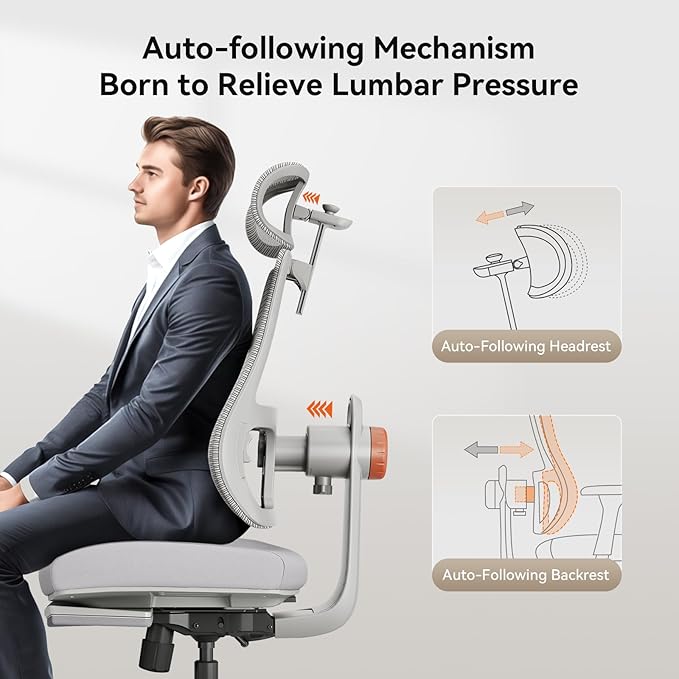 Newtral Ergonomic Office Chair-Home Office Desk Chair with Footrest, Auto-Following Backrest & Headrest, 4D Armrests, 96°-136° Recline (Gray, with Laptop Table)