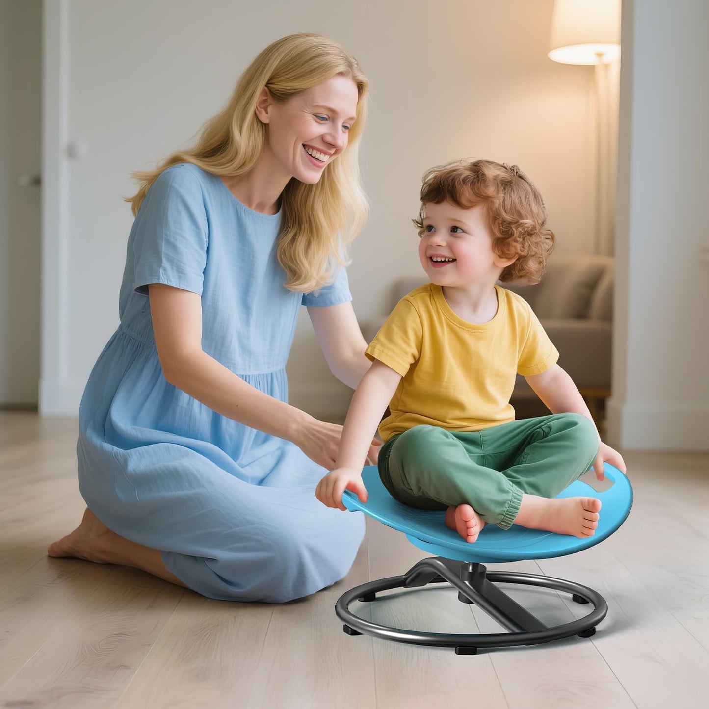 Spinning Chair for Autistic Kids - Sensory Spinning Chair for Autistic Children with Safety Handle & Non-Slip Design, Swivel Chairs for 3-12 Years Kids Autism(Blue)