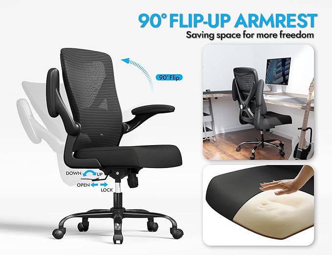 Ergonomic Office Chair with Lumbar Support - Adjustable Computer Desk Chairs for Home Office, Gaming, and Work - Comfortable and Supportive Desk Chairs for Adults (Black)