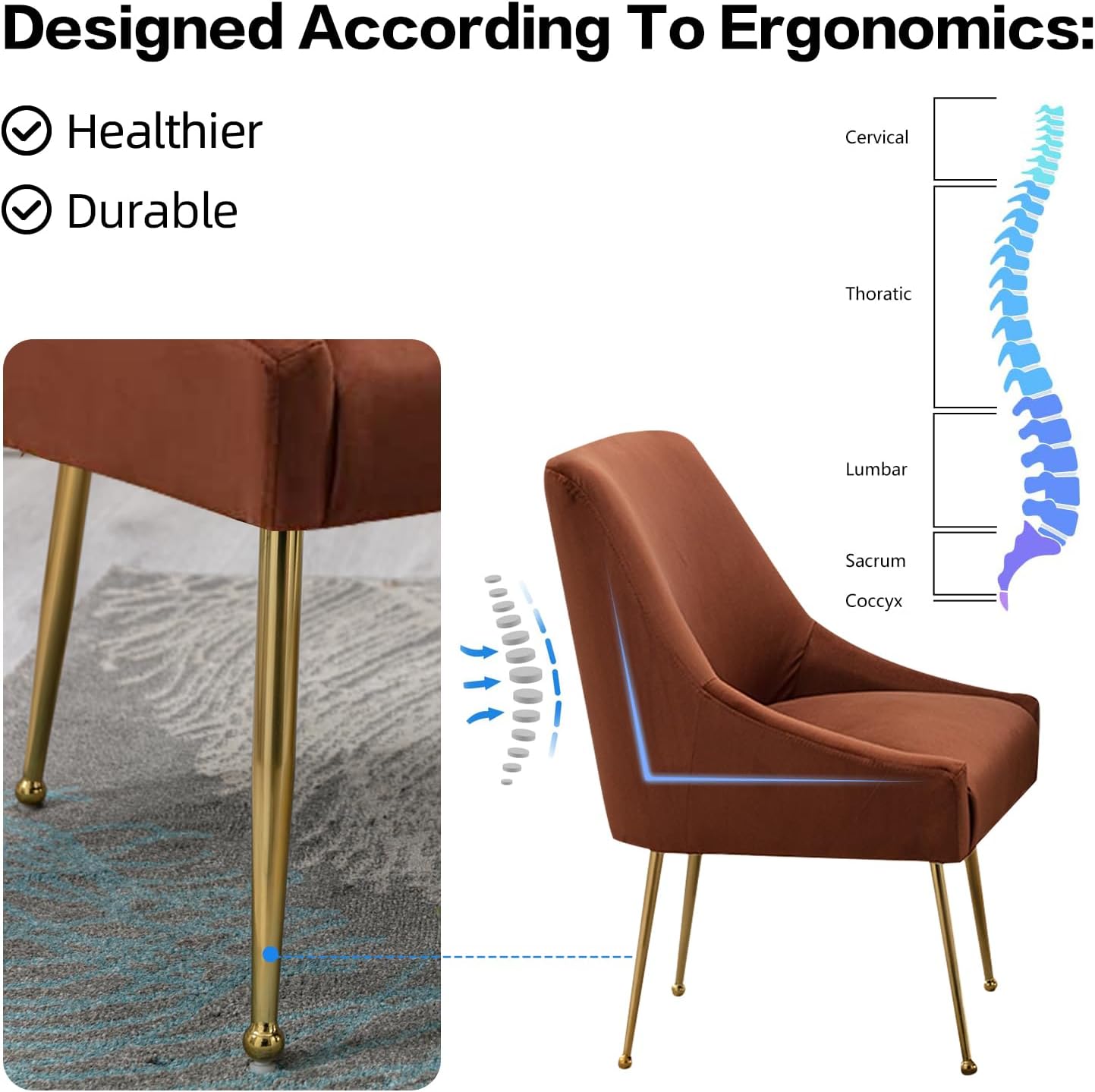 Velvet Dining Chairs Set of 2, Furniture Collection Modern Contemporary Upholstered with Polished Gold Metal Legs(Brown, Set of 2)