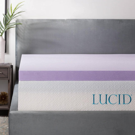 Lucid 3 Inch Lavender Infused Memory Foam Mattress Topper - Ventilated Design – Pressure Relieving Bed Topper - Mattress Pad – CertiPur Certified - Twin Size