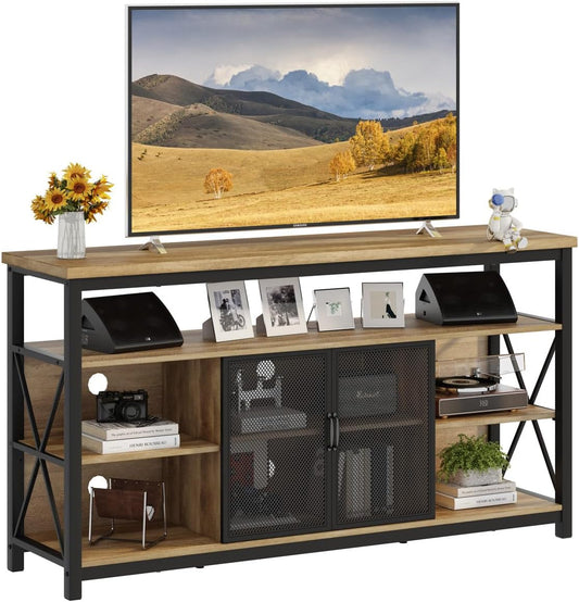 BON AUGURE Tall TV Stand for 65 55 Inch TVs, Industrial Entertainment Center with Storage Cabinet, Wood Farmhouse TV Media Console for Living Room and Bedroom (32 Inch High, Vintage Oak)
