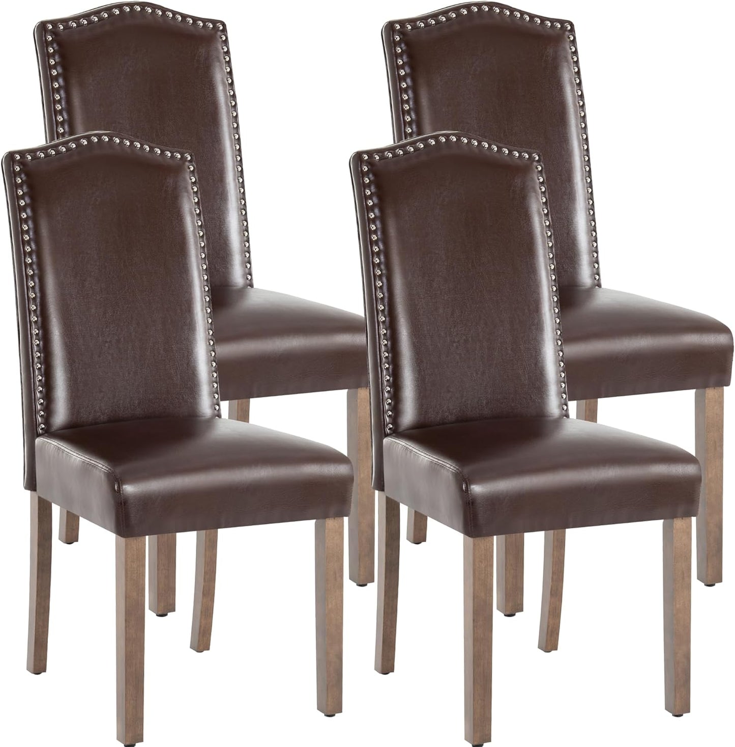 Stylish Upholstered Parsons Dining Chair PU Faux Leather with Silver Nailhead Trim and Sturdy Solid Wood Legs