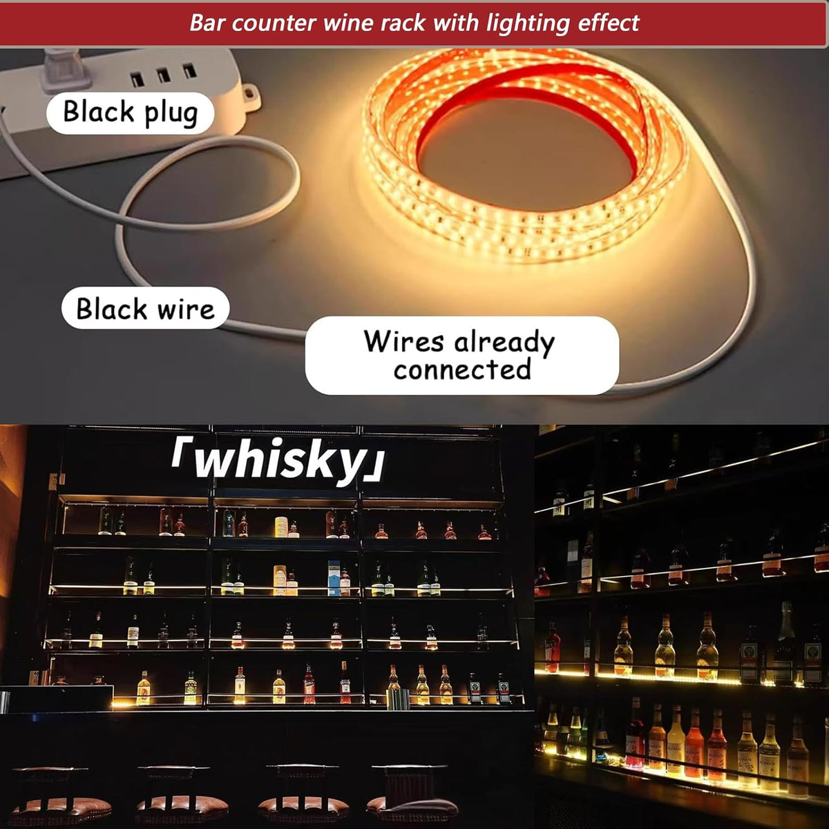 63in Wall-Mounted Metal Wine Rack with LED Lights 3-Tier Floating Bar Shelves with Wine Glass Rack Large Wine Bottle Display Rack Hanging Shelf, for Home Bar Dining Room Decorative (Gold, 160cm/63in)