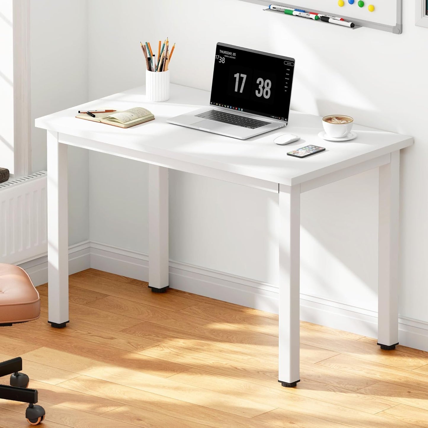 DlandHome Computer Desk, 31.5 inch Modern Simple Desk Computer Table Study Writing Desk for Home Office, White