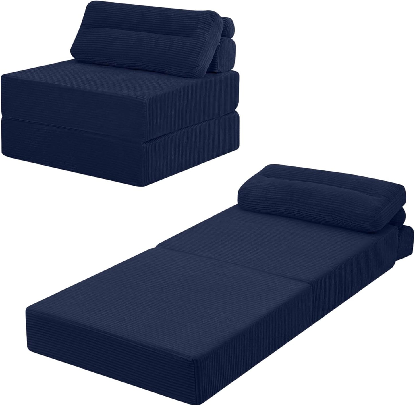MeMoreCool Instant Guest-Ready Comfort — Convertible Folding Sofa Bed Chair with Pillow for Small Spaces & dorms, Removable Machine-Washable Cover, no Assembly, Space-Saving Floor futon, Navy