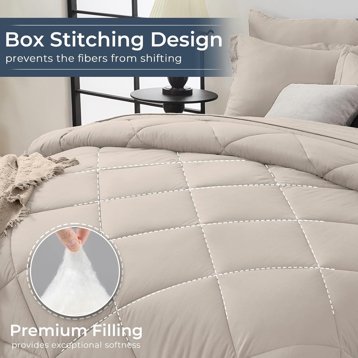 HEVUMYI Beige Tan Twin Comforter Set - 5-Piece All Season Bed in a Bag Twin, Ultra Soft Bedding Set with Comforter, Flat Sheet, Fitted Sheet, Pillowcases, Pillow Shams, Beige Tan