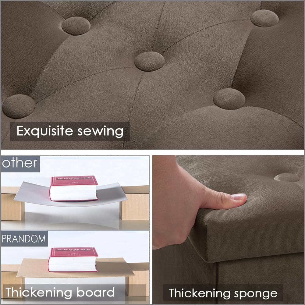 PRANDOM Extra Large Ottoman with Storage [1-Pack] Velvet Folding Small Square Foot Stool with Lid for Living Room Bedroom Coffee Table Dorm Dark Coffee 30.5x15x15 inches