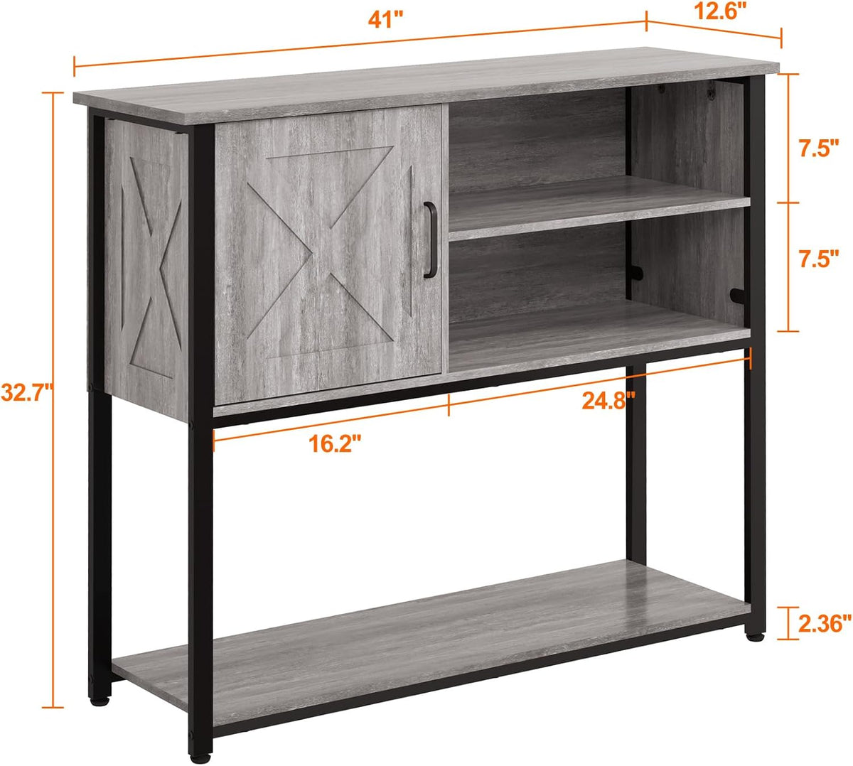41" Console Table with Storage Cabinet, Sofa Table with Storage Shelves, Coffee Bar Table, Sofa Entryway Tables for Entry Way, Behind Couch Table for Living Room Hallway, Gery